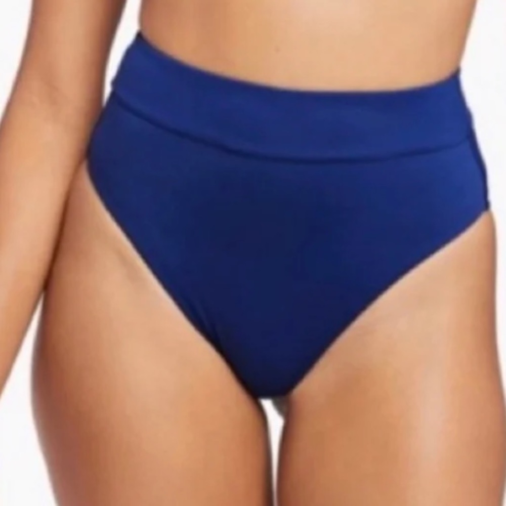 Vitamin A High-Waist Bikini Bottom in Navy Blue